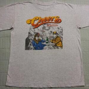 1992 Softee Gray Heather Cheers Boston Graphic Single Stitch T Shirt Retro